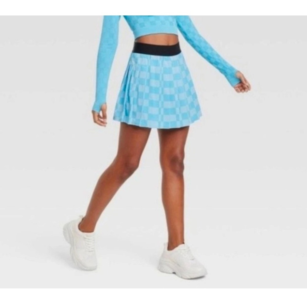 JoyLab Light Blue Checkerboard Skort w/ Black Waistband Size L